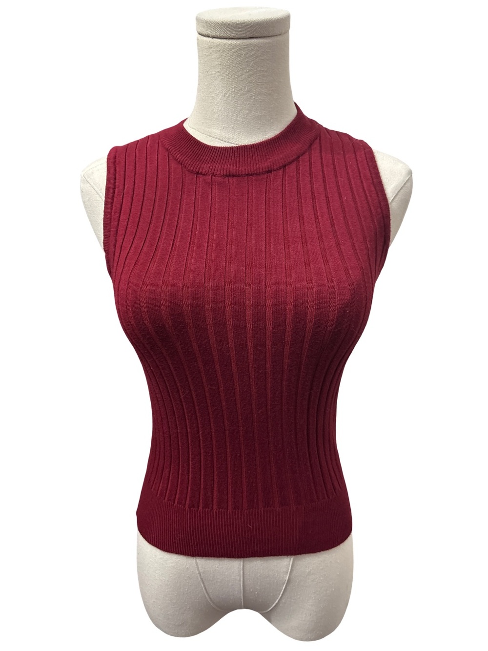 Sleeveless Ribbed Knit Tank Top - Burgundy - size S/M